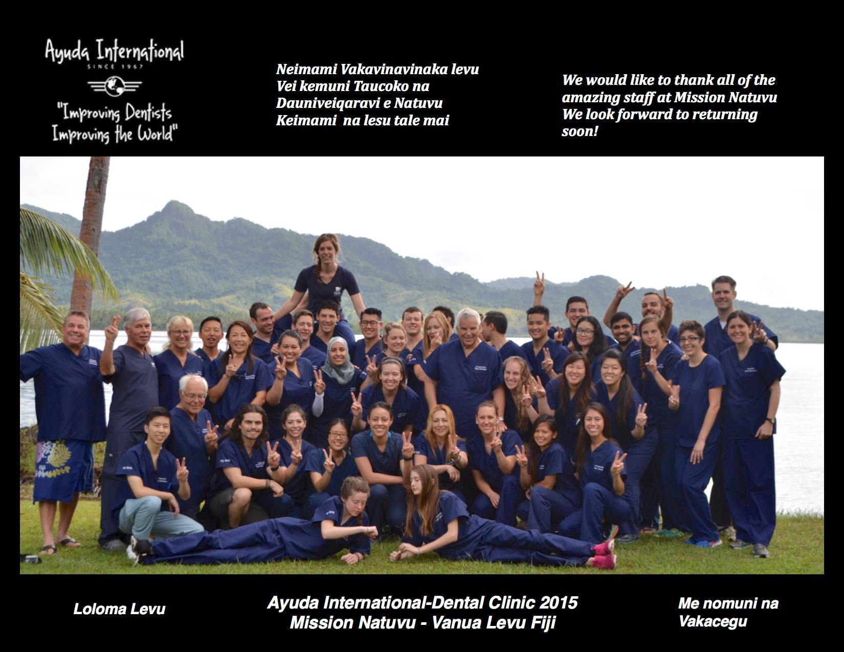 Ayuda International volunteers in navy scrubs at Mission Natuvu, Vanua Levu, Fiji, 2015